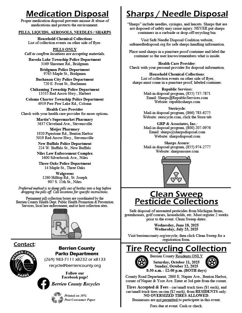 Image of New Buffalo Townships recycling schedule, 2025